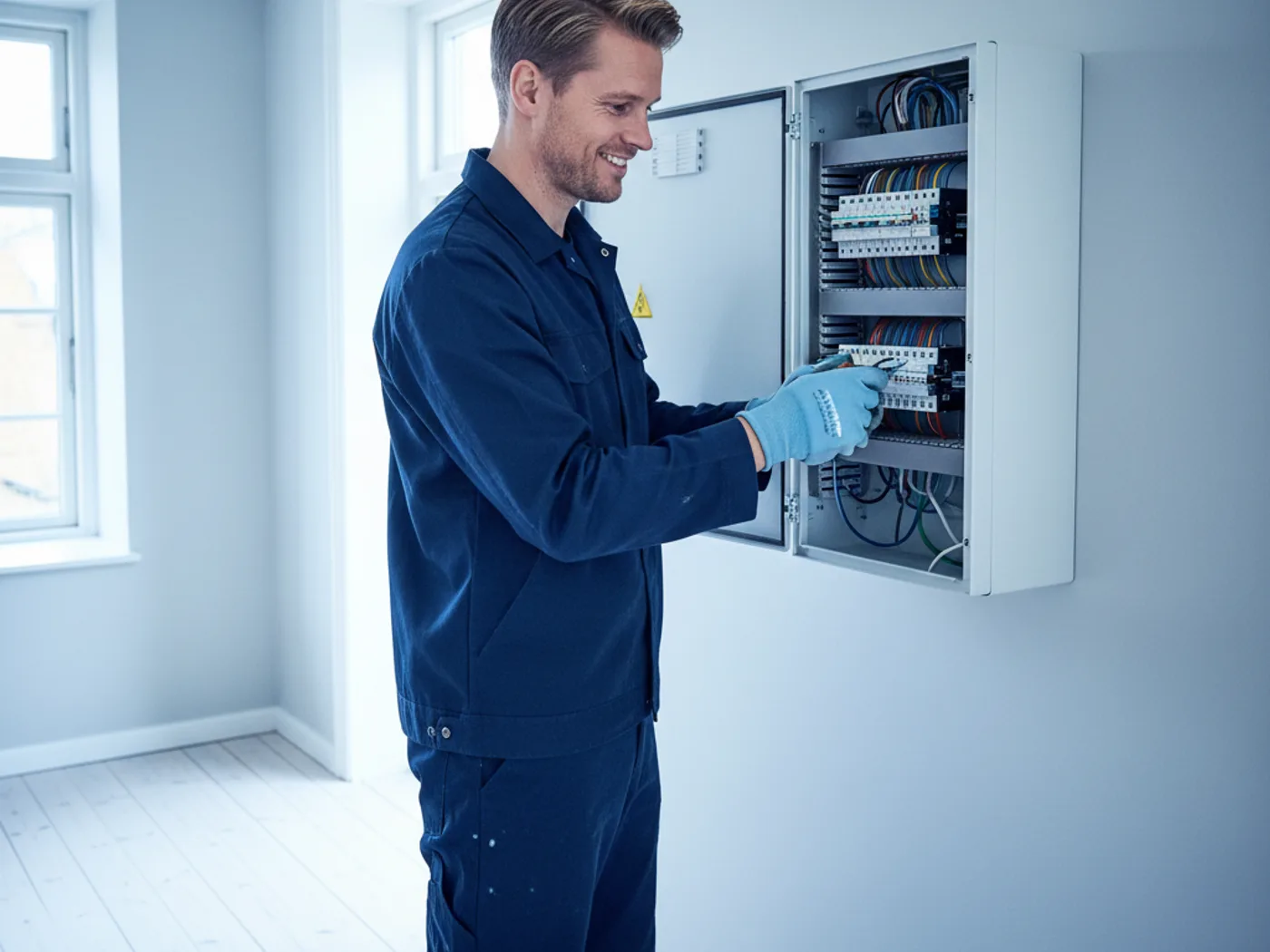 Elektriker arbejder på eltavle i Odense